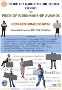 Rotary Pride of Workmanship Awards 2019 - Infomation Flyer - call Maxine on 0410 507 173 or email our club secretary David at drsle@bigpond.com