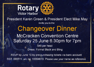 Invite to Changeover Dinner 25 June 2022